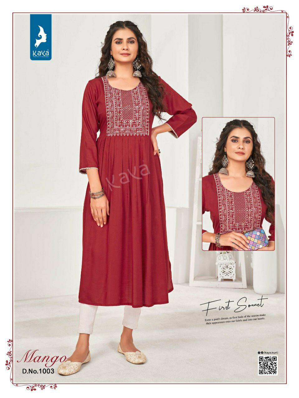 Kaya Mango Fancy Wear Stylish Designer Long Kurti Collection